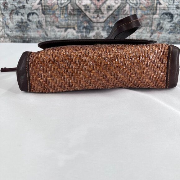 Fossil Brown Leather Woven Shoulder Bag Purse Boho Key Charm 90's Y2K Vintage - Picture 9 of 16